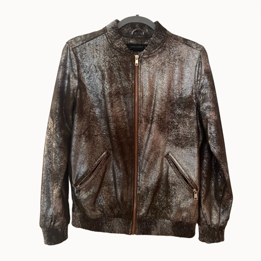 Zara Metallic Bomber Jacket. Size Small.